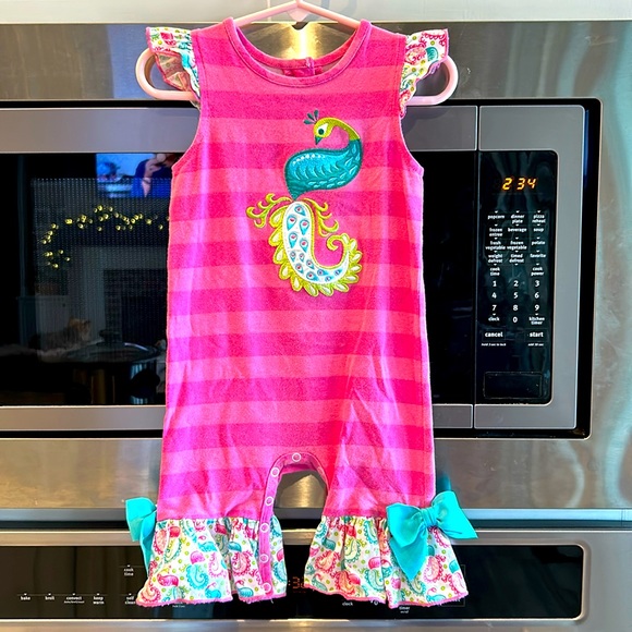 RicRac & Ruffles Peacock Romper, 18 month - Picture 1 of 5